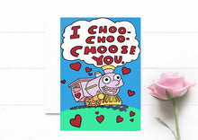 Load image into Gallery viewer, 5 Pack of Cards. I Choo Choo Choose you. Valentine's Day card. Funny gift for valentine. Let’s Bee Friends. I Bring You Love Card