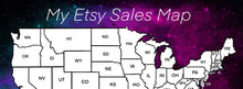 Load image into Gallery viewer, Etsy Sales Map. Sales tracker. Colouring map. cha Ching map USA states. Printable