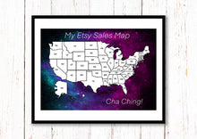 Load image into Gallery viewer, Etsy Sales Map. Sales tracker. Colouring map. cha Ching map USA states. Printable