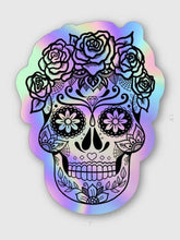 Load image into Gallery viewer, Holographic Sugar Skull Sticker. High quality Trippy sticker.