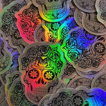 Load image into Gallery viewer, Holographic Sugar Skull Sticker. High quality Trippy sticker.