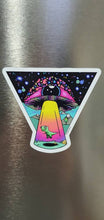 Load image into Gallery viewer, Alien Mushroom Eyeball Dinosaur Spaceship Abduction Magnet. Vinyl Fridge Magnet