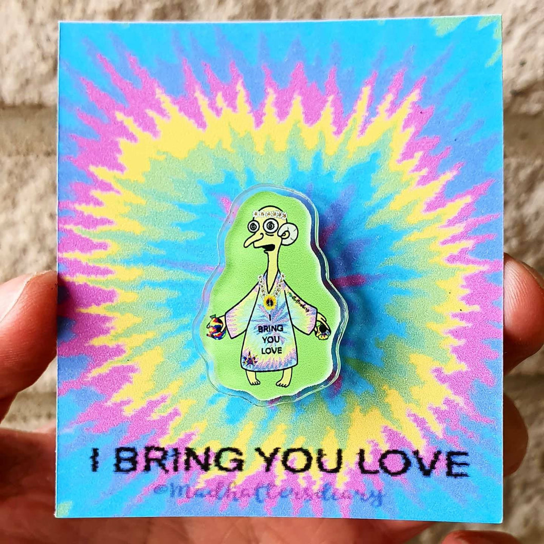 Trippy Alien Acrylic Pin. Glowing Alien Pin