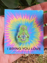 Load image into Gallery viewer, Trippy Alien Acrylic Pin. Glowing Alien Pin