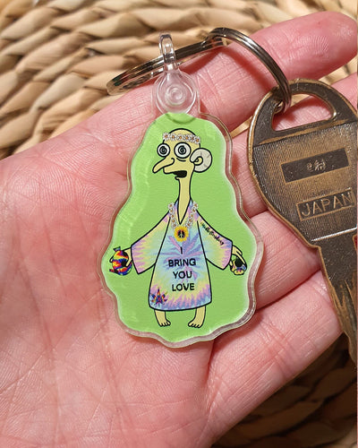 Trippy Burns Keychain Keyring. Alien Burns Hippy