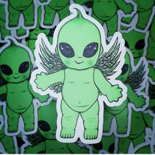 Load image into Gallery viewer, Green Alien Baby Stickers. Doll Sticker. UV indoor and outdoor Stickers - High quality Trippy sticker