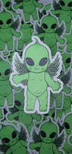 Load image into Gallery viewer, Green Alien Baby Stickers. Doll Sticker. UV indoor and outdoor Stickers - High quality Trippy sticker