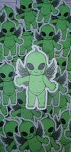 Load image into Gallery viewer, Green Alien Baby Stickers. Doll Sticker. UV indoor and outdoor Stickers - High quality Trippy sticker