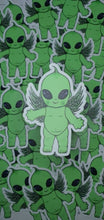 Load image into Gallery viewer, Green Alien Baby Stickers. Doll Sticker. UV indoor and outdoor Stickers - High quality Trippy sticker