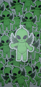 Green Alien Baby Stickers. Doll Sticker. UV indoor and outdoor Stickers - High quality Trippy sticker