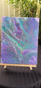 Purple And Green Abstract Painting. Fluid Art Artwork. Canvas Wall Art