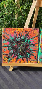 Set Of 2 Abstract Paintings. Fluid Art Rainbow Acrylic. Canvas Wall Hangings. Artwork