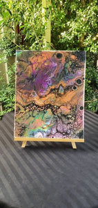 Dinosaur Skin Abstract Painting. Fluid Art Rainbow Acrylic. Colourful Original Artwork Wall Hanging.