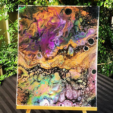 Load image into Gallery viewer, Dinosaur Skin Abstract Painting. Fluid Art Rainbow Acrylic. Colourful Original Artwork Wall Hanging.