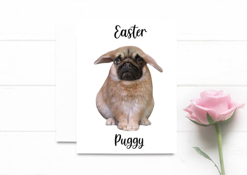 Easter Bunny Card. Pug Dog Greeting Card. Rabbit Card. Funny Dog Card. Happy Easter. Cute Card. Easter Puggy