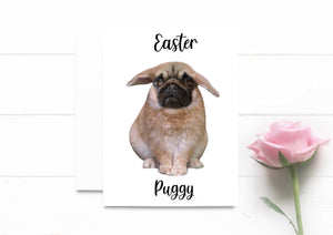 Easter Bunny Card. Pug Dog Greeting Card. Rabbit Card. Funny Dog Card. Happy Easter. Cute Card. Easter Puggy