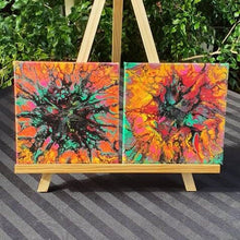 Load image into Gallery viewer, Set Of 2 Abstract Paintings. Fluid Art Rainbow Acrylic. Canvas Wall Hangings. Artwork