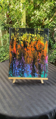 Fluid Art Acrylic Painting. Abstract Psychedelic Trippy. Canvas Artwork. Black Rainbow Rain