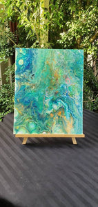 Green And Blue Fluid Art Acrylic Painting. Abstract Ocean. Psychedelic Trippy.  Canvas Artwork