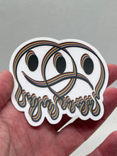 Load image into Gallery viewer, 3D Clear Happy Sad Face Sticker. Melting Smiley Face Trippy sticker. Laptop Sticker.