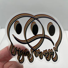 Load image into Gallery viewer, 3D Clear Happy Sad Face Sticker. Melting Smiley Face Trippy sticker. Laptop Sticker.