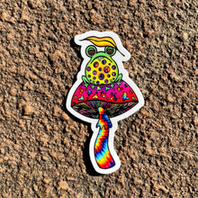 Load image into Gallery viewer, Frog On Mushroom Sticker. Cute Sticker. Frog Sticker. Mushroom Stickers - High quality Trippy sticker