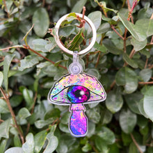 Load image into Gallery viewer, Mushroom Eyeball Keyring Keychain. Trippy Mushroom Keychain. Psychedelic Keyring. Acrylic Case Keychain