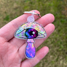 Load image into Gallery viewer, Mushroom Eyeball Keyring Keychain. Trippy Mushroom Keychain. Psychedelic Keyring. Acrylic Case Keychain