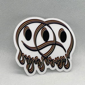 3D Clear Happy Sad Face Sticker. Melting Smiley Face Trippy sticker. Laptop Sticker.