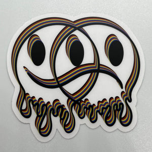 3D Clear Happy Sad Face Sticker. Melting Smiley Face Trippy sticker. Laptop Sticker.