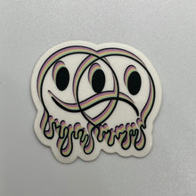 Load image into Gallery viewer, Rainbow Clear Happy Sad Face Sticker. Melting Smiley Face Trippy sticker. Laptop Sticker.