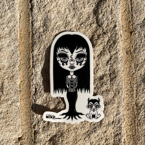 Goth Style Sticker. Mother and Child. Black and White Sticker. Witch Sticker