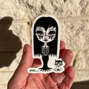 Goth Style Sticker. Mother and Child. Black and White Sticker. Witch Sticker