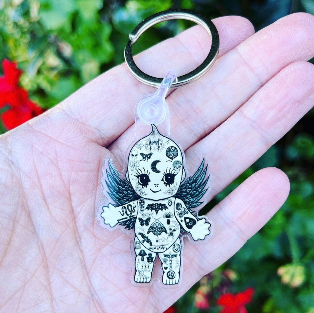 Tattoo Baby Keyring Keychain. Baby Doll keyring Keychain. Angel Baby Keyring Keychain for keys