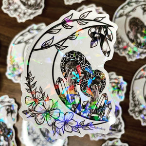 Large Clear Moon Crystal Mushroom Sticker. Waterproof Stickers -  Clear Holographic Trippy sticker. Laptop Sticker.