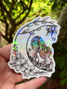 Large Clear Moon Crystal Mushroom Sticker. Waterproof Stickers -  Clear Holographic Trippy sticker. Laptop Sticker.