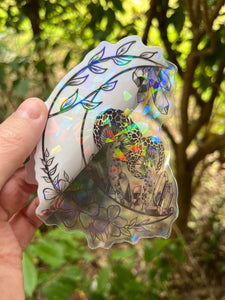 Large Clear Moon Crystal Mushroom Sticker. Waterproof Stickers -  Clear Holographic Trippy sticker. Laptop Sticker.