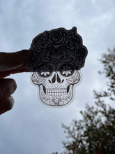 Load image into Gallery viewer, Large Clear Sugar Skull Sticker. Clear Holographic Stickers - High quality Trippy sticker.