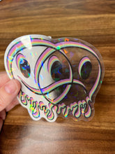 Load image into Gallery viewer, Large Clear Happy Sad Face Sticker. Melting Smiley Face Trippy sticker. Clear Holographic Laptop Sticker.