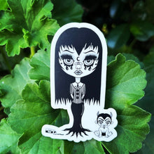 Load image into Gallery viewer, Goth Style Sticker. Mother and Child. Black and White Sticker. Witch Sticker