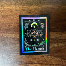 Load image into Gallery viewer, The Hermit Tarot Card Holographic Sticker. Waterproof Stickers. High quality Trippy Stickers. Laptop Sticker.