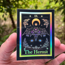 Load image into Gallery viewer, The Hermit Tarot Card Holographic Sticker. Waterproof Stickers. High quality Trippy Stickers. Laptop Sticker.