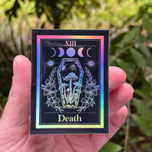 Load image into Gallery viewer, Death Tarot Card Holographic Sticker. Waterproof Stickers. High quality Trippy Stickers. Laptop Sticker.