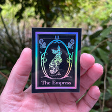 Load image into Gallery viewer, The Empress Tarot Card Holographic Sticker. Waterproof Stickers. High quality Trippy Stickers. Laptop Sticker.