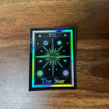 Load image into Gallery viewer, The Star Tarot Card Holographic Sticker. Waterproof Stickers. High quality Trippy Stickers. Laptop Sticker.