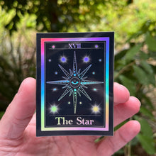 Load image into Gallery viewer, The Star Tarot Card Holographic Sticker. Waterproof Stickers. High quality Trippy Stickers. Laptop Sticker.