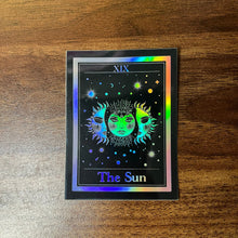 Load image into Gallery viewer, The Sun Tarot Card Holographic Sticker. Waterproof Stickers. High quality Trippy Stickers. Laptop Sticker.