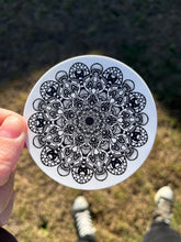 Load image into Gallery viewer, Mushroom Mandala Sticker. Circle Black And White Mushroom Mandala Waterproof Sticker. Laptop Stickers