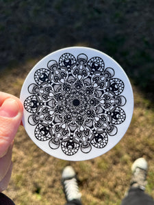 Mushroom Mandala Sticker. Circle Black And White Mushroom Mandala Waterproof Sticker. Laptop Stickers