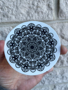 Mushroom Mandala Sticker. Circle Black And White Mushroom Mandala Waterproof Sticker. Laptop Stickers